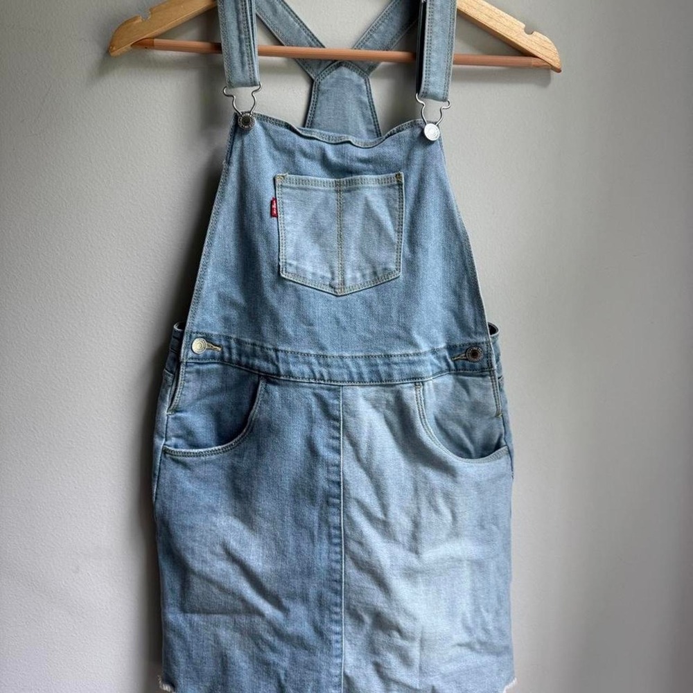 Levi's girls blue denim jumper overall dress with frayed hem